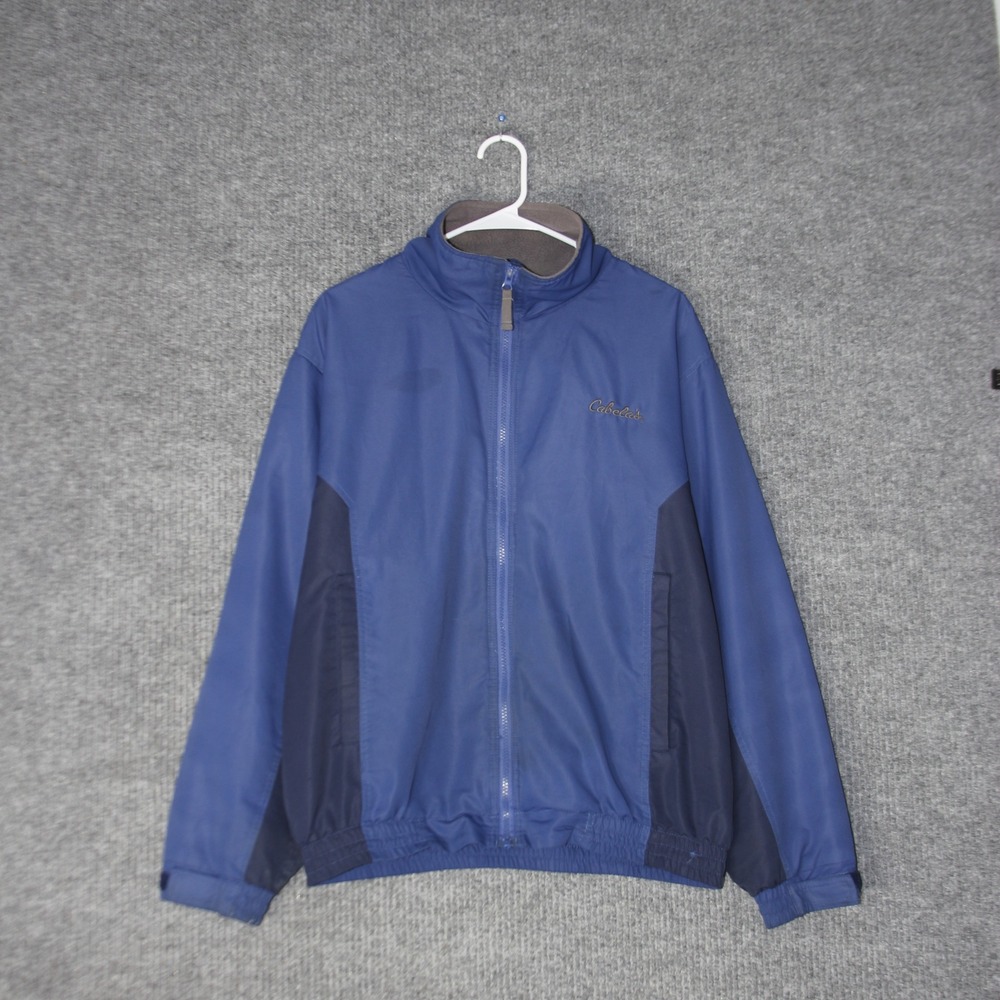 Cabelas‎ Windbreaker Jacket Mens M Blue Fleece Lined Full Zip Outdoor